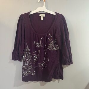 LOFT Deep Purple Embellished Blouse with 3/4 sleeve size medium